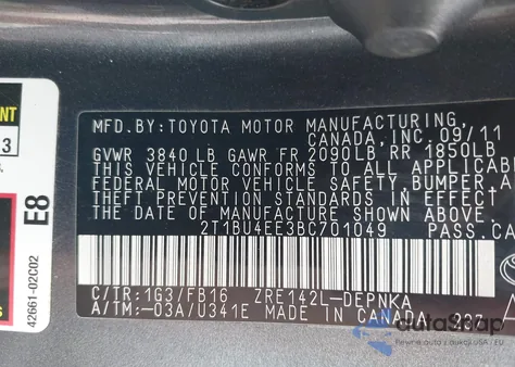 2011 Toyota Corolla Le z USA, uszkodzony, nr VIN 2T1BU4EE3BC701049